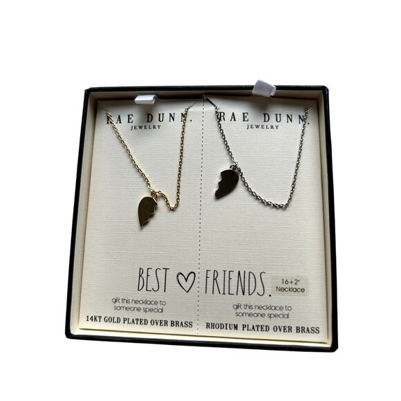Rae Dunn Best Friends Half Heart Pendant Necklace Set 14KT Gold & Rhodium Gift